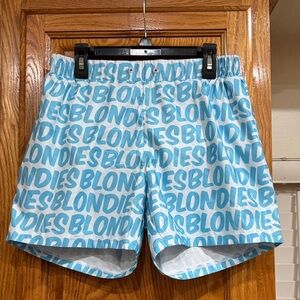MEN’s Blue and White 'BLONDIES' Print Shorts size SMALL (28-30)